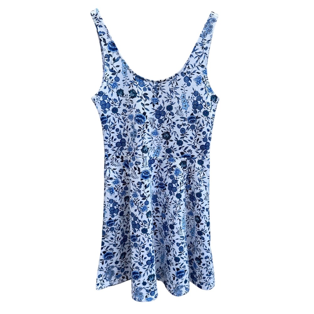 H&M‎ Blue Floral Sleeveless A-Line Mini Dress Size 8